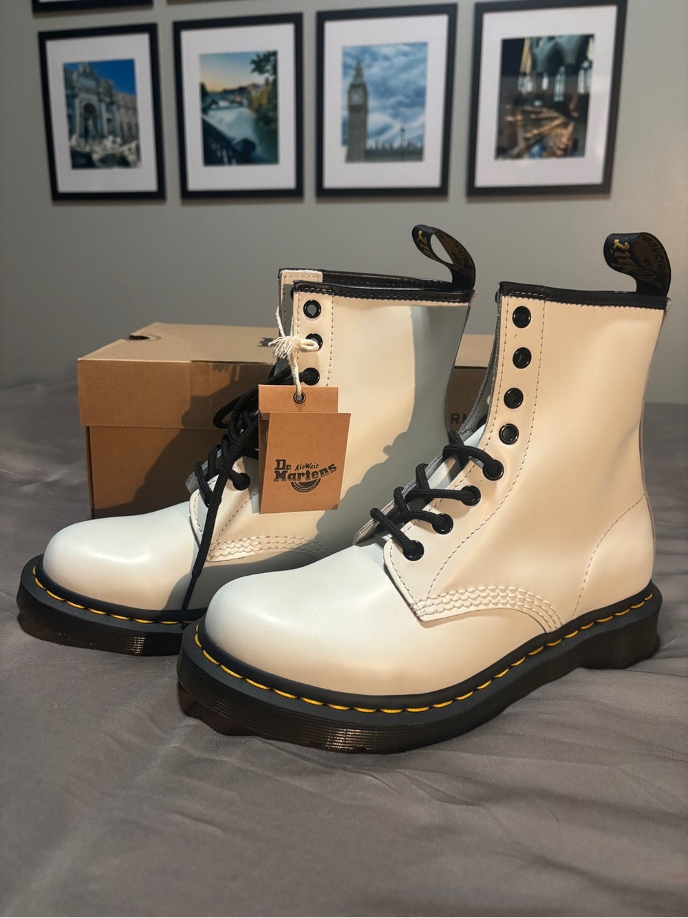 Dr. Martens Women's 1460 Smooth Leather Lace-Up Boots in White